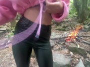 Skip the BBQ and Fuck close to fire with Cumshot on Leather Pants