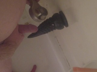 Submissive Femboy Stokes Bad Dragon sex toy in Bath Sexy Hand job Simulation HD POV Hot Sub Foxy Peg