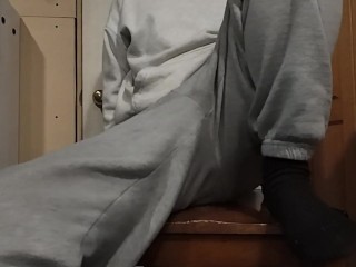 I Desperation Pee and Cum All Over Myself in Sweats, After Edging to Women Wetting Themselves