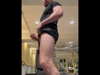 Risky public flashing cock and jerking off in the gym