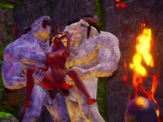 Squirting orgasm from furry monsters and double anal