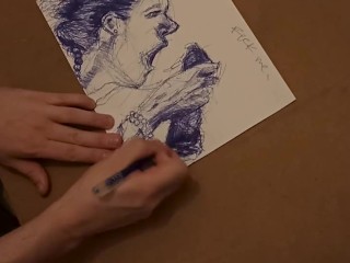 Sensual Finish with Mouthful of Cum - Ballpoint Pen Freeflow Sketch Full HD Timelapse [Artwork#3]