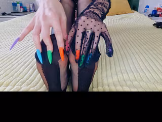 Foot fetish. Foot worship in black nylon stockings. Want to smell and kiss these feet?