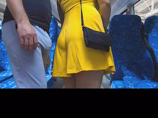 Almost Seen by Bus Passenger when She Helped a Stranger To Ejaculate on Bus Floor