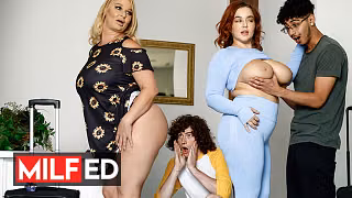 MILFED - Stunning MILFs London River And Natasha Nice Swap Stepson's Cock And Get Wrecked