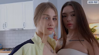 Horny Teen Eats Creampie from Her Asian Girlfriend's Pussy After Hard and Rough Sex with Sugar Daddy!