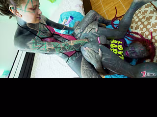 Tattooed Trans gets ANAL double fisted from skinny Girl