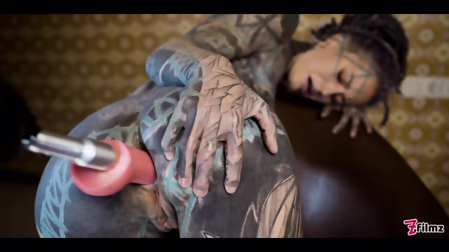 Tattooed Teen Testing Fuck Machine With Her Anal