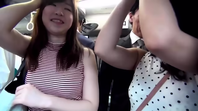 Beautiful Japanese Girls in public bus