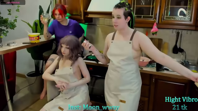 Kitchen Spicy Noodle Stir Fry - 3 Horny Babes Battle For Your Cock!