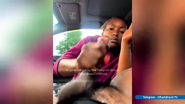 This ebony jerked off my BBC in car and watched my cum shots. check my tele for full video