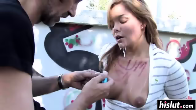 Horny submissive wife is dominated outdoors
