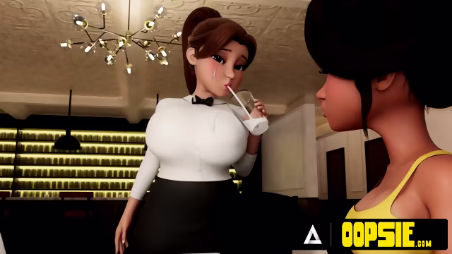 OOPSIE - Waitress Gets Mouth And Ass Filled With Cum During Service! 3D CARTOON PORN!