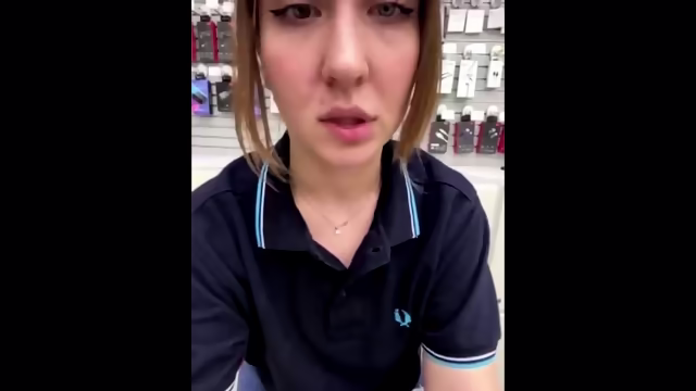 Saleswoman In A Mobile Phone Store Jerks Off Her Pussy