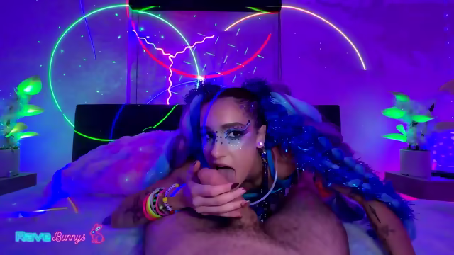 Neon Rave Bunny Takes Control Deep Throat Creampie