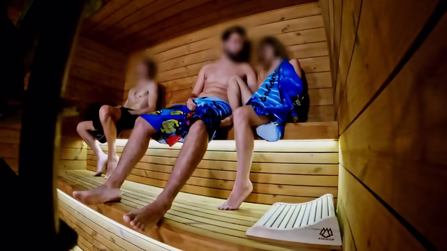 Risky Sauna Flash: Hard Cock  Three Strangers