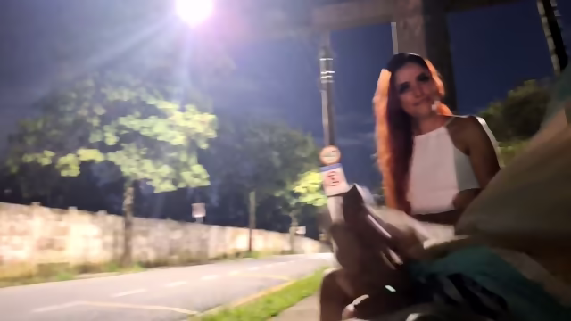 Public Bus Stop Masturbation With Hot Girl - Outdoor Handjob & Blowjob