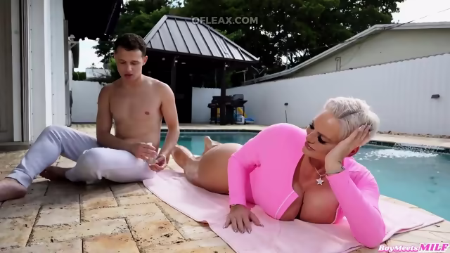 Busty Blonde Stepmom Takes My Virginity By The Pool ,,, Kaden Kole