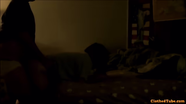 Teen couple fucks quietly in clothes and underwear
