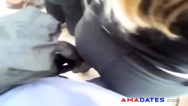 Pretty blonde in black leggings desired my dick