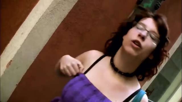 Busty redhead girl nerd picked up and fucked
