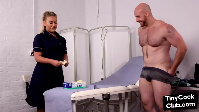 SPH CFNM nurse MILF in lingerie jerks patient small cock